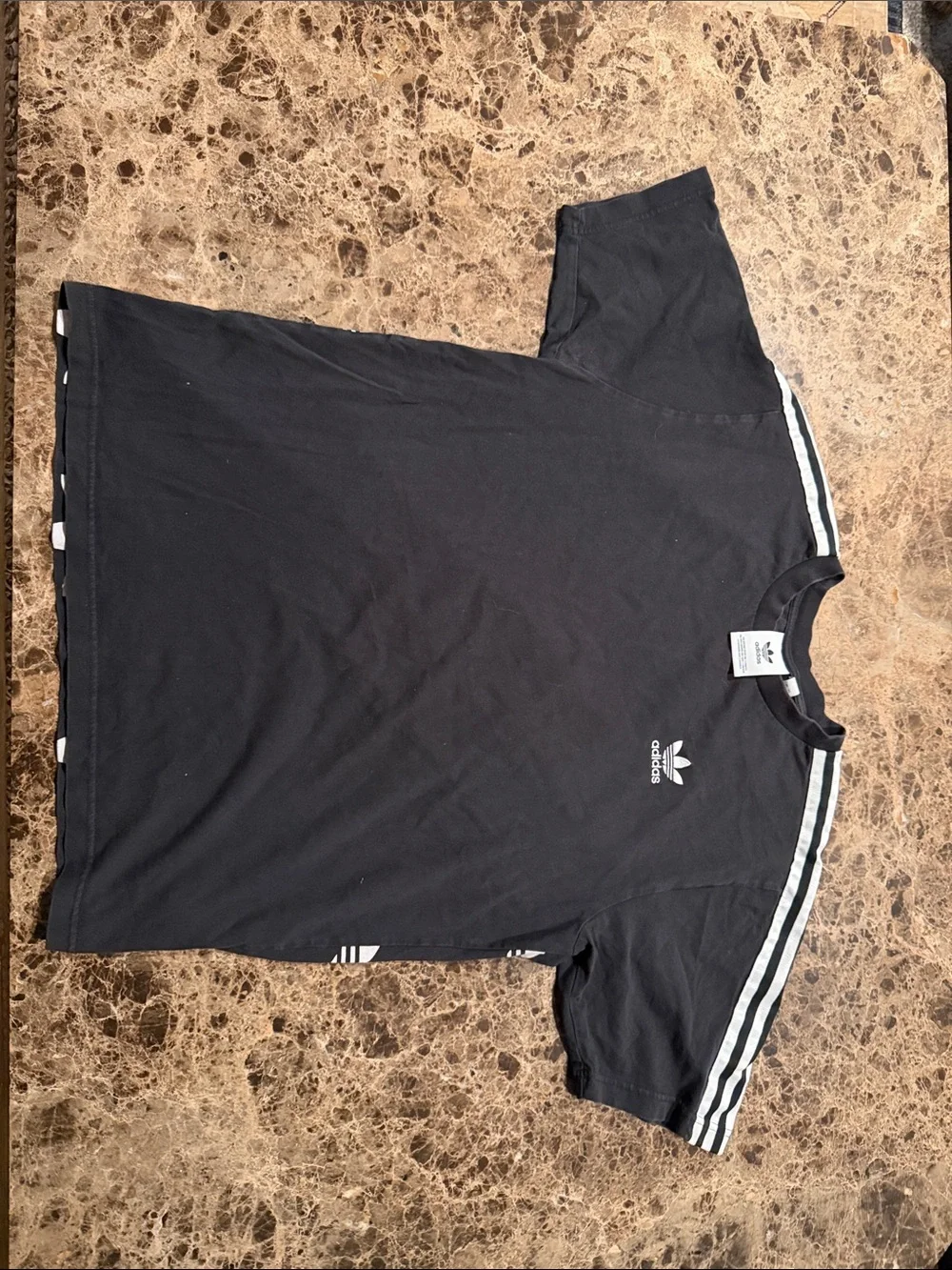 adidas Black Tee with White Shoulder Stripes